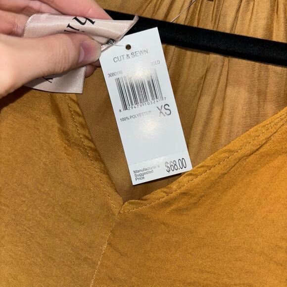 Philosophy Gold Puff Sleeve Smocked Waist Pleated Blouse Size XS NWT - Picture 11 of 14